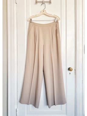 LK Bennett • Wide Leg Crepe Trousers pants fitted khaki tan tailored